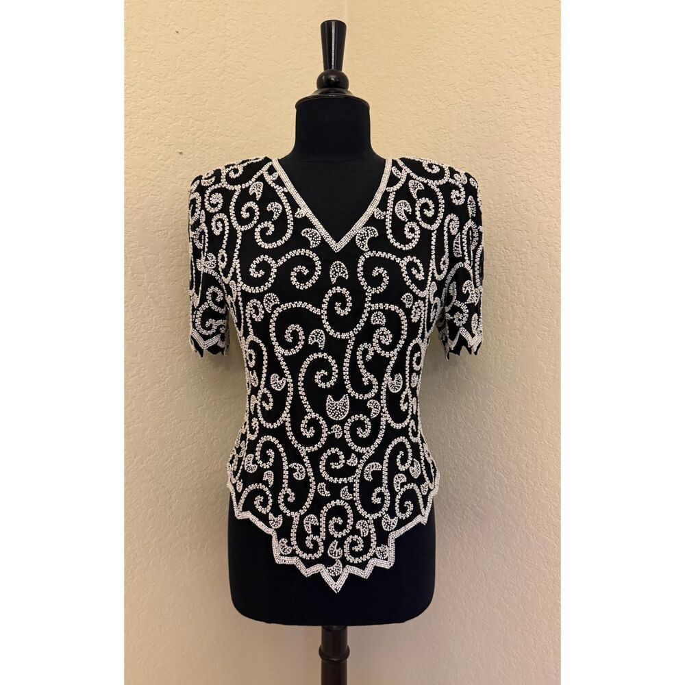 Laurence Kazar Vintage 100% Silk -Beaded Top